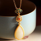 Fortune Jewel 925 Sterling Silver Hetian White Jade Water Drop Chain Necklace Pendant Bracelet