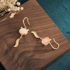 Fortune Jewel FengShui White Jade Fox Fortune Earrings