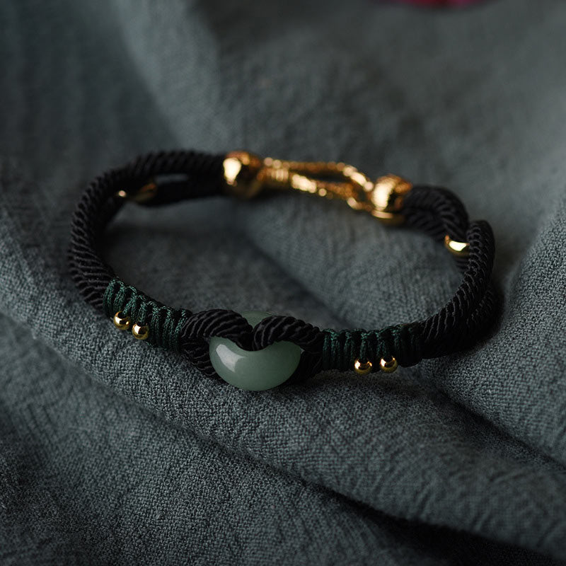 Fortune Jewel Tibetan Jade Lucky Black Rope Couple Bracelet
