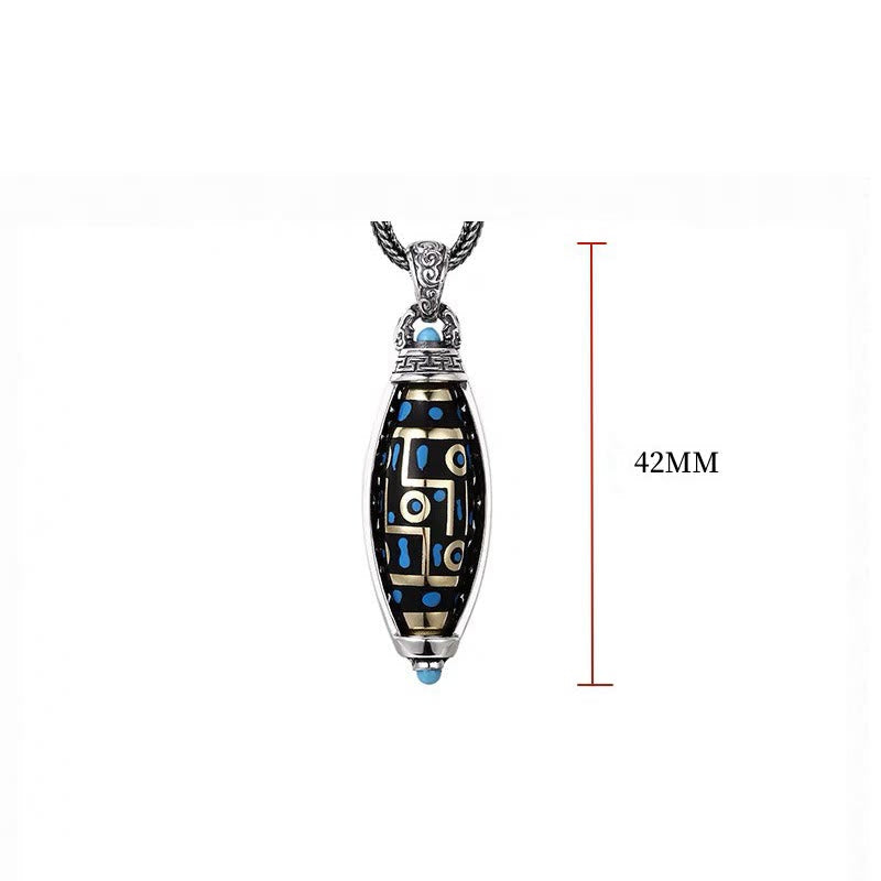 Fortune Jewel Tibetan Om Mani Padme Hum Nine-Eye Dzi Bead Pattern Peace Purity Rotatable Necklace Pendant