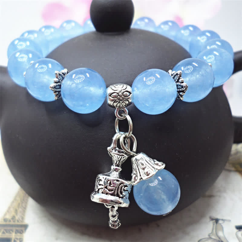 Fortune Jewel Vintage Crystal Chalcedony Stone Energy Beaded Bell Charm Bracelet