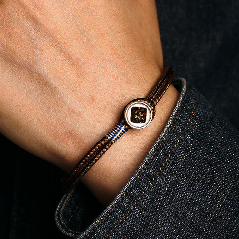 Fortune Jewel  925 Sterling Silver Handmade Button Protection Weave String Bracelet