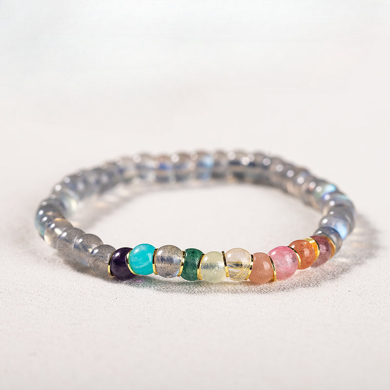Natural Gray Moonstone Straight-cut Bracelet, Bucket Bead Diagonal-cut Bracelet for Women