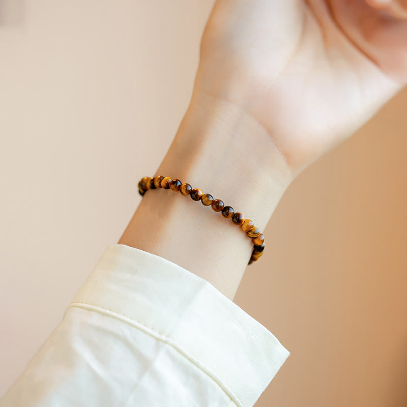 Fortune Jewel 14K Gold Plated Natural Tiger Eye Stone Courage Protection Bracelet