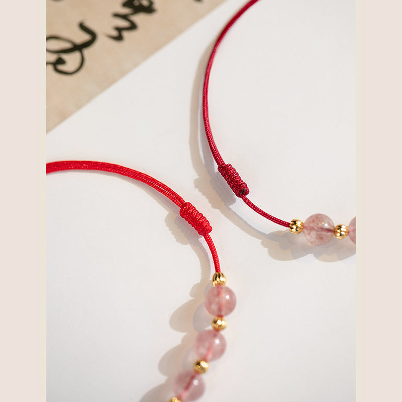 Fortune Jewel Strawberry Crystal Beads Luck Red String Anklet
