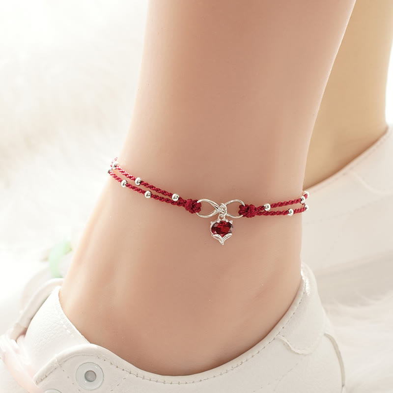 Fortune Jewel Love Heart Infinity Symbol Braided String Anklet