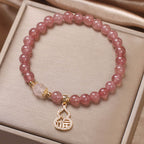 Fortune Jewel Strawberry Quartz Gourd Fu Character Charm Positive Bracelet