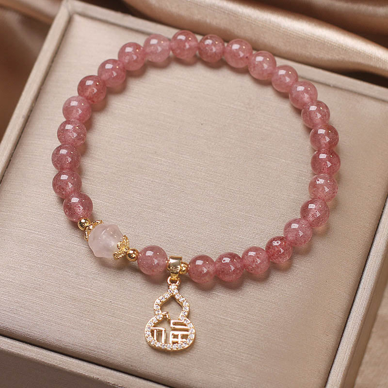 Fortune Jewel Strawberry Quartz Gourd Fu Character Charm Positive Bracelet