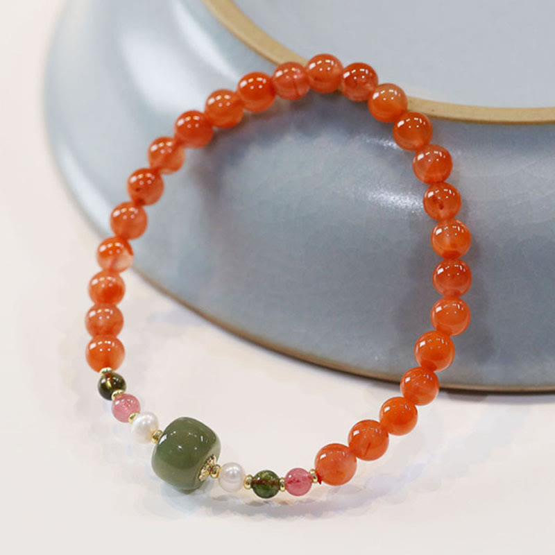 Fortune Jewel Natural Red Agate Hetian Jade Bead Confidence Calm Bracelet