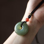 Fortune Jewel Natural Round Jade Gray Jade Peace Buckle Luck Necklace Pendant