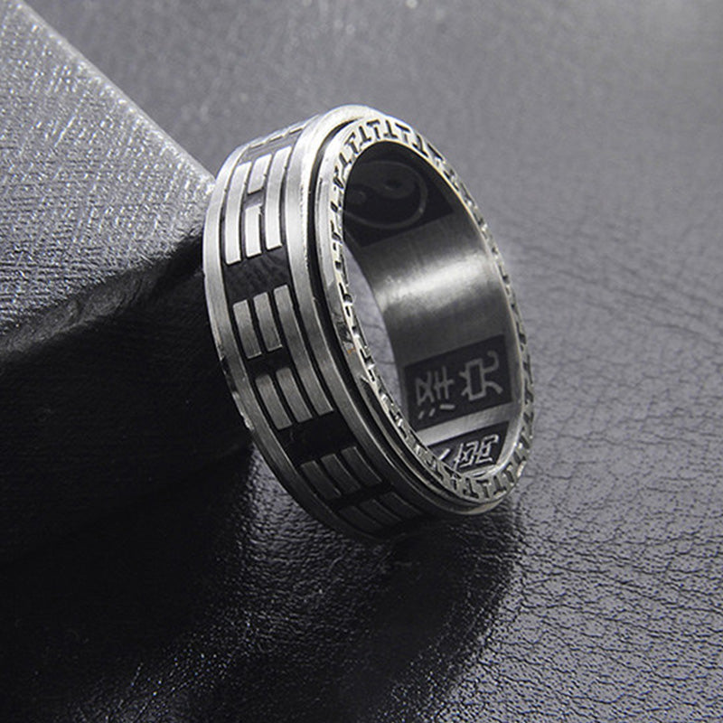 Fortune Jewel Bagua Yin Yang Titanium Steel Balance Rotatable Ring Fortune Jewel