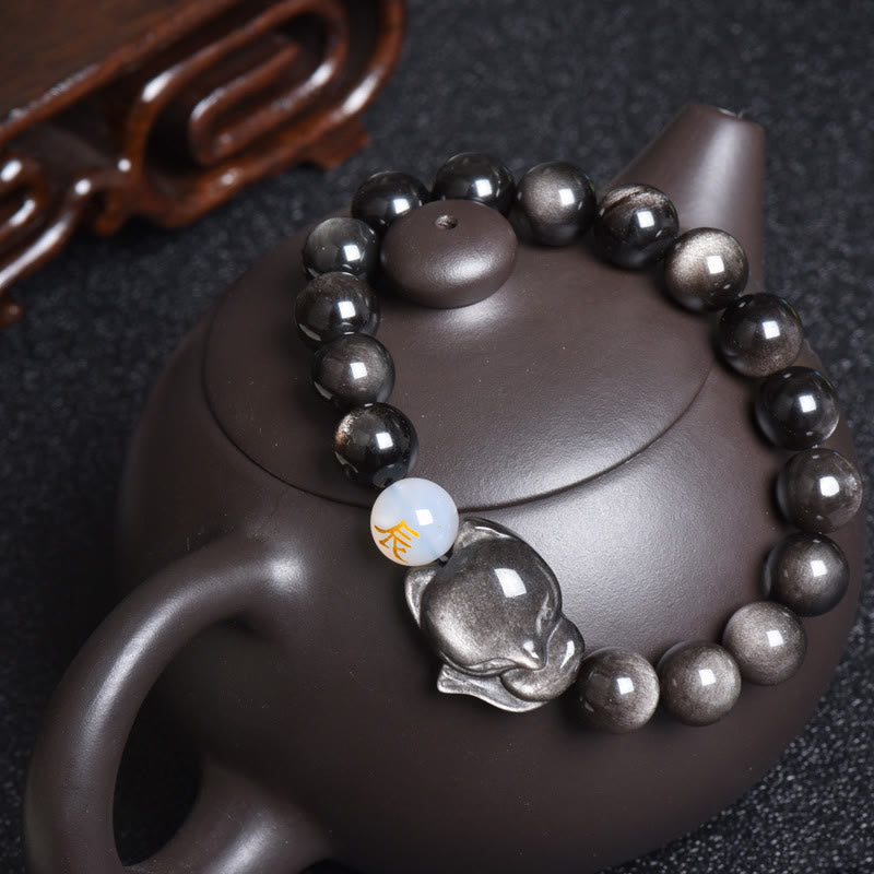 Fortune Jewel Natural Rainbow Obsidian Gold Sheen Obsidian Silver Sheen Obsidian Fox Healing Bracelet