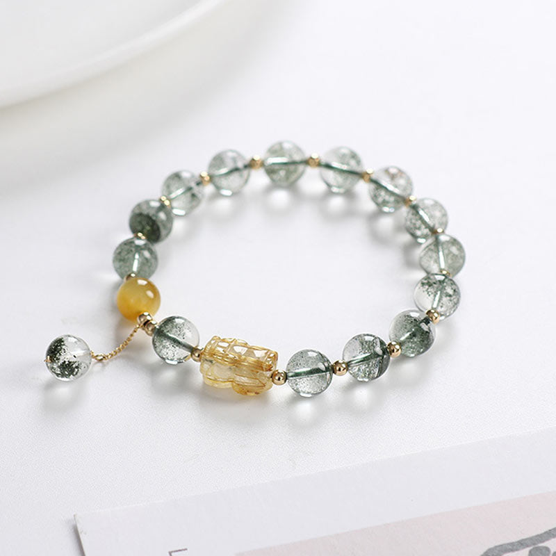 Fortune Jewel Green Phantom Citrine PiXiu Confidence Bracelet
