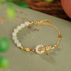 Fortune Jewel 925 Sterling Silver Hetian Jade Peace Buckle Lotus Luck Chain Bracelet