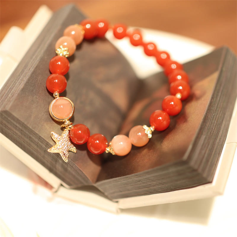 Fortune Jewel Sun Stone Peach Moonstone Red Agate Crystal Star Wealth Bracelet