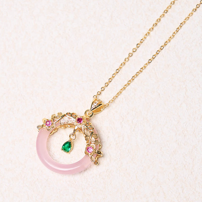 Fortune Jewel Green Chalcedony Peace Buckle Design Strength Necklace Pendant