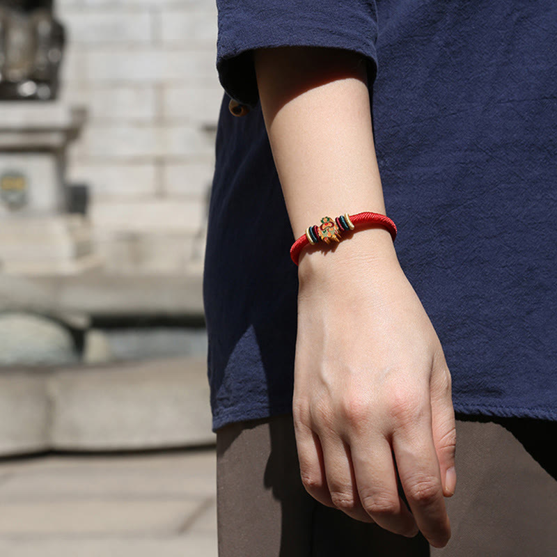 Fortune Jewel Handmade 925 Sterling Silver Year of the Dragon Cute Chinese Zodiac Luck Braided Red Bracelet