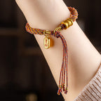 Fortune Jewel Handmade Multicolored Tibetan Om Mani Padme Hum Ruyi Auspicious Charm Braided Bracelet