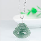 Fortune Jewel Laughing Buddha Jade Protection Calm Titanium Steel Chain Necklace Pendant Fortune Jewel