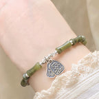 Fortune Jewel 925 Sterling Silver Bamboo Jade Lucky Cat Fu Character Luck Abundance Bracelet