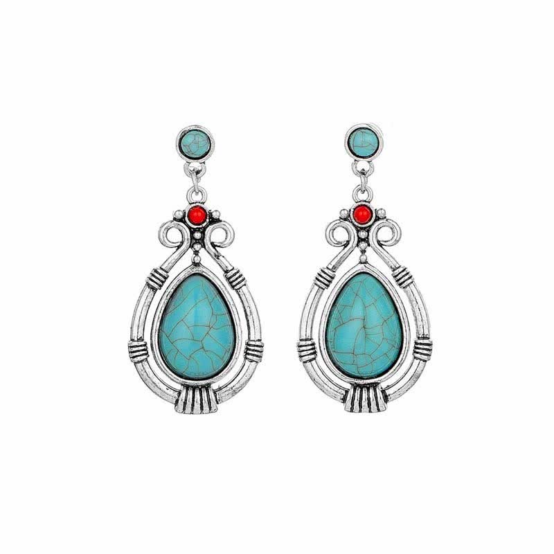 Fortune Jewel Tibet Vintage Turquoise Waterdrop Strength Drop Dangle Earrings Clips