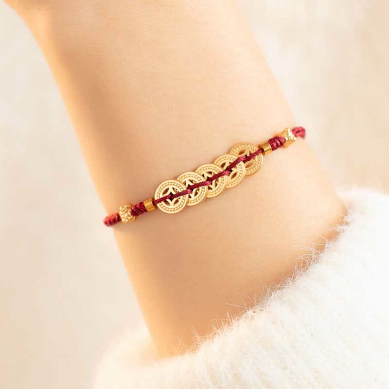 Fortune Jewel Copper Coin Fortune Tree Luck Strength Braided Bracelet