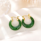 Fortune Jewel 925 Sterling Silver Plated Gold Natural Round Hetian Cyan Jade Luck Drop Earrings