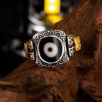 Fortune Jewel 925 Sterling Silver Zakiram Goddess of Wealth Design Dzi Bead Protection Ring