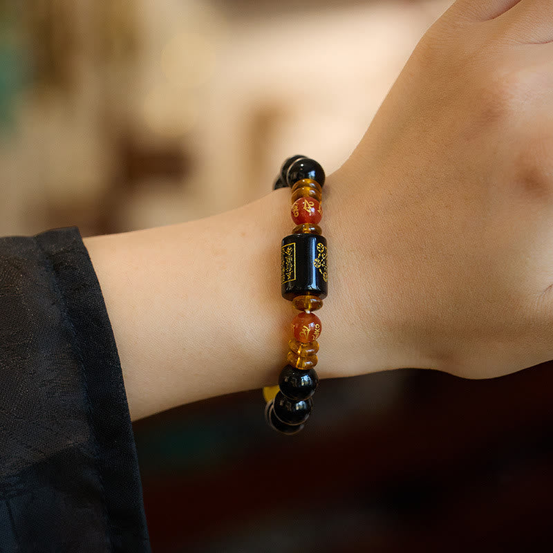 Fortune Jewel Five Elements Black Onyx Red Agate Wisdom Wealth Bracelet