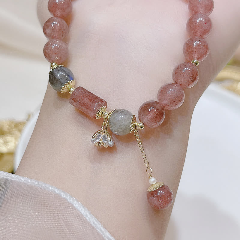 Fortune Jewel Natural Strawberry Quartz Moonstone Love Bracelet