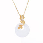 Fortune Jewel White Jade Koi Fish Wealth Prosperity Necklace Pendant
