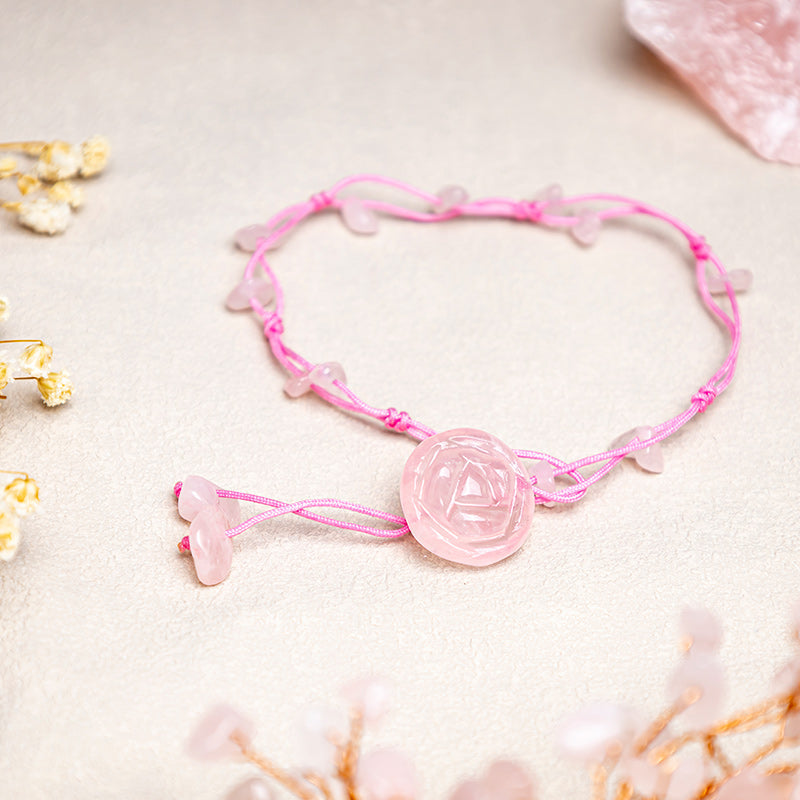 Fortune Jewel Amethyst Pink Crystal Green Aventurine Rose Inner Peace Healing Anklet