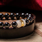 Fortune Jewel Black Obsidian Jade Om Mani Padme Hum Strength Couple Magnetic Bracelet