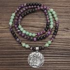Fortune Jewel 108 Mala Beads Amethyst Green Aventurine Lotus Meditation Bracelet
