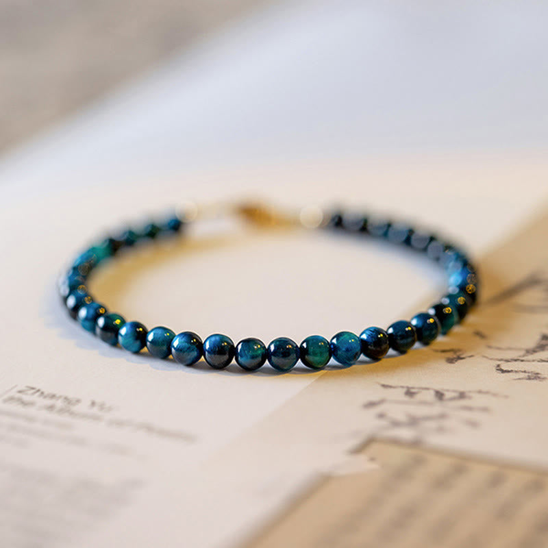 Fortune Jewel Natural Blue Tiger Eye Stone Protection Chain Bracelet