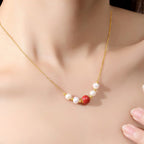 Fortune Jewel 925 Sterling Silver Pearl Cinnabar Sincerity Healing Bead Chain Necklace Pendant