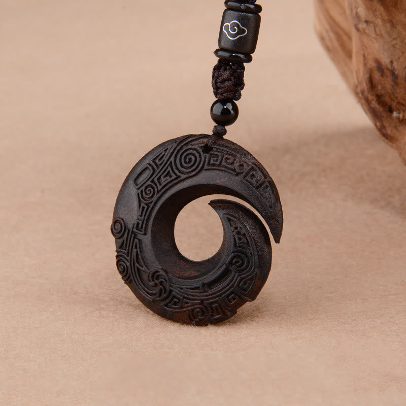 Fortune Jewel Small Leaf Red Sandalwood Ebony Wood One's Luck Improves Design Patern Protection Necklace Pendant