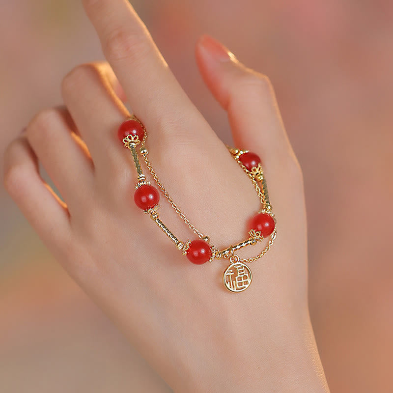 Fortune Jewel Red Agate Fu Character Charm Self-acceptance Bracelet