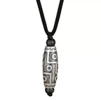 Fortune Jewel Tibet Nine-Eye Dzi Bead Pattern Copper Auspicious Clouds Wealth Necklace Pendant