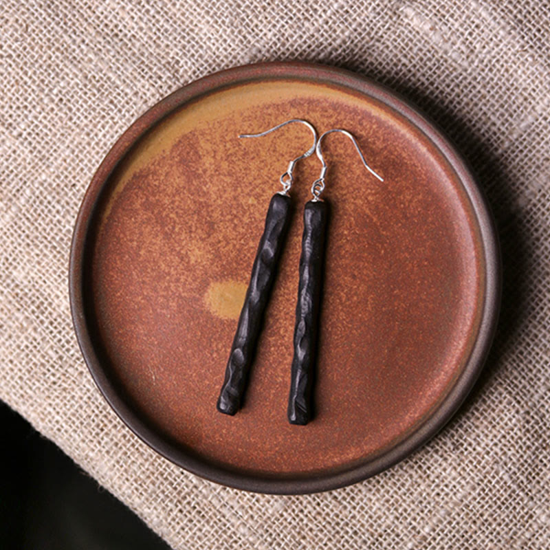 Fortune Jewel 925 Sterling Silver Ebony Wood Texture Balance Peace Drop Dangle Earrings