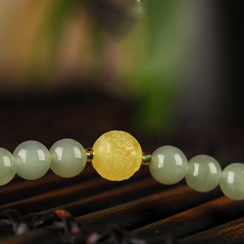 Fortune Jewel Jade Red Agate Amber Laughing Buddha Prosperity Bracelet