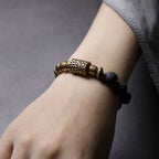 Fortune Jewel Lava Rock Stone Rainbow Obsidian Brass Support Healing Bracelet