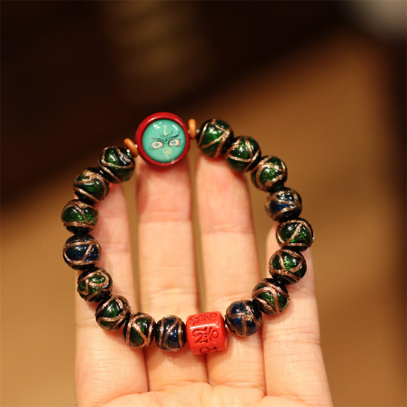 Fortune Jewel Tibetan Gold Swallowing Beast Family Five God Of Wealth Thangka Fortune Bead Bracelet