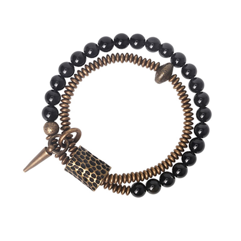 Fortune Jewel Rainbow Obsidian Copper Inner Peace Healing Double Layer Bracelet