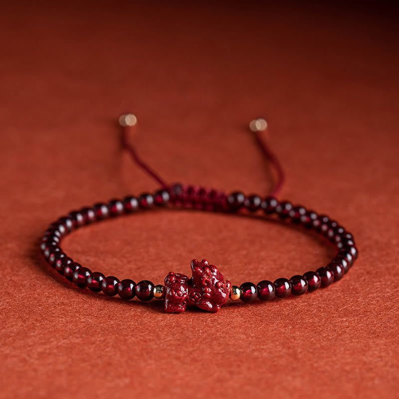 Fortune Jewel Garnet Cinnabar PiXiu Blessing Calm String Bracelet
