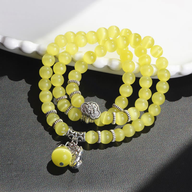 Fortune Jewel Cat Eye PiXiu Support Triple Wrap Bracelet