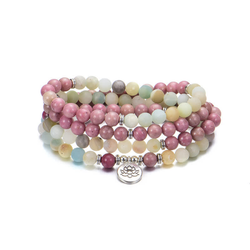 Fortune Jewel Lazurite Picasso Jasper Amazonite Rhodonite Apatite Positive Lotus Prayer Bead Bracelet