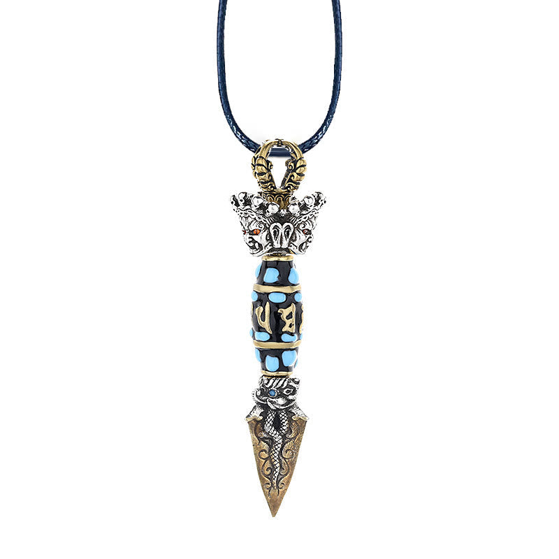Fortune Jewel Tibet Om Mani Padme Hum Dzi Bead Dorje Vajra Pattern Wealth Rotatable Necklace Pendant