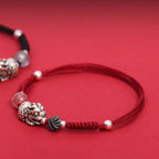 Fortune Jewel 999 Sterling Silver PiXiu Strawberry Quartz Bead Wealth Luck Braided Bracelet