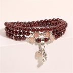 Fortune Jewel Natural Garnet Strawberry Quartz Green Beans PiXiu Protection Triple Wrap Bracelet